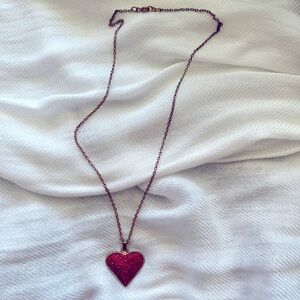 Metal heart necklace, red sparkles, lobster clasp